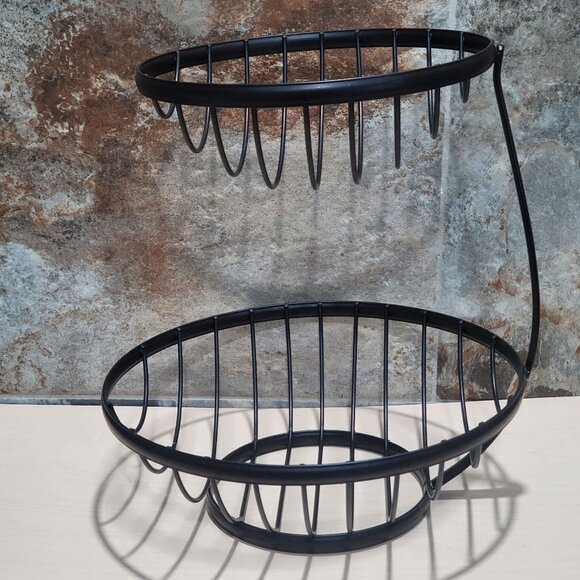 Black Metal 2 Tier Fruit Vegetable Basket Bowl Display Stand - Picture 2 of 11